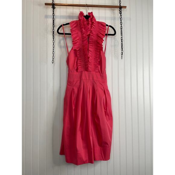 BCBGMaxAzria Dresses & Skirts - NWT BCBG Max Azria Chomisee Dress Geranium Woven Cotton Halter Ruffled Size 12